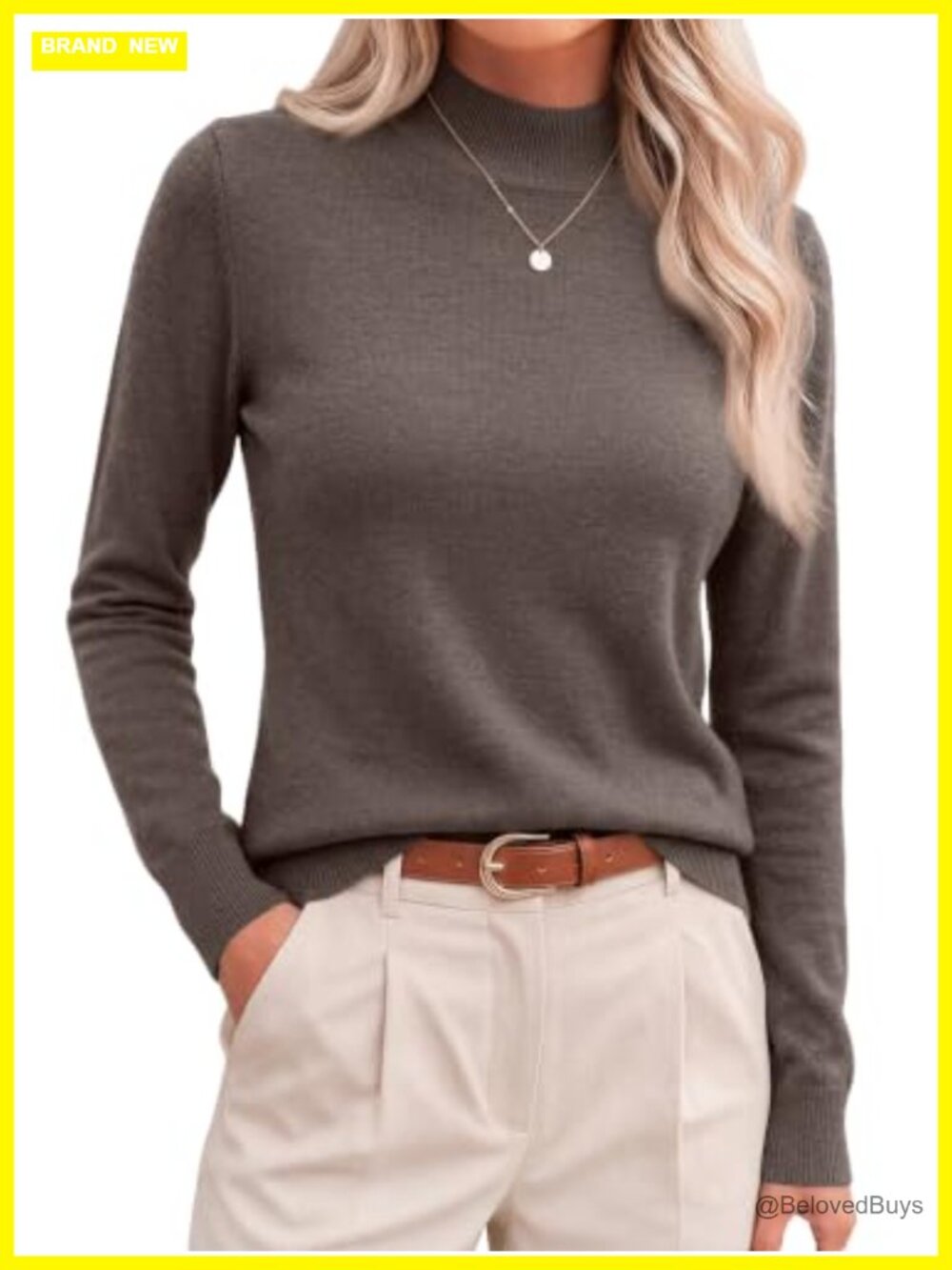 Merino Wool Blend Mock Neck Lightweight Pullover Sweater